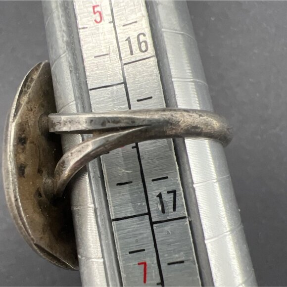 Vintage Sterling Silver Turquoise Ring Sz 7.5 Rope Bead Southwest Statement Boho - Picture 8 of 8